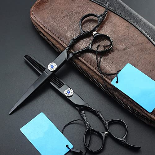 YZCIS 6 Zoll 440c Schwarz Friseur Schere Barber Haar Schneiden Ausdünnung Schere Werkzeug Friseur Schere Haar Schneiden Werkzeuge