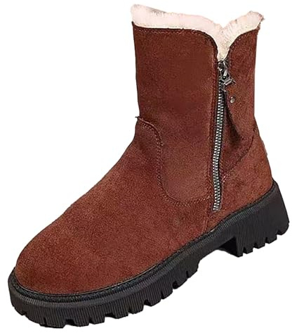 Generisch Stivali da neve da donna con pelliccia, chiusura lampo laterale, stivali da neve con plateau invernali, leggeri e comodi, larghi stivali invernali imbottiti, per l'inverno, Colore: rosso, 38