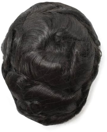 Prótesis capilar de cabello humano natural, peluquín transpirable fino con parte superior de monofilamento y PU alrededor for hombres Suave y Transpirable(5x7)
