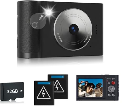 Digital Camera, FHD 5K Camera with 32GB Card, Lanyard, 16X Zoom Anti Shake, 64MP Compact Portable Small Point Shoot Camera Gift for Student Children Teen(black)