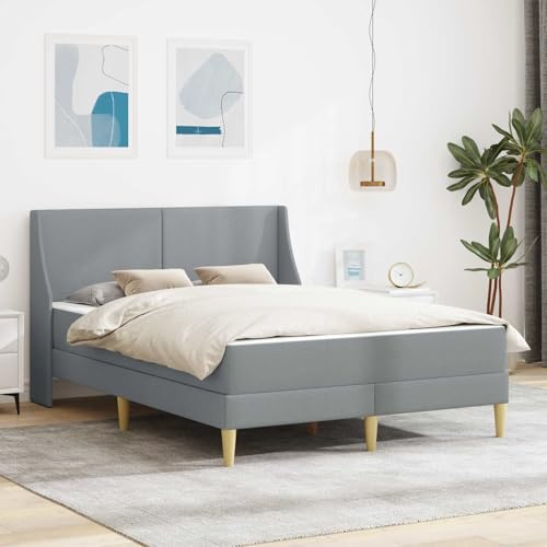 Vanitopaz Bettgestell mit Matratze Hellgrau 140 x 200 cm Polyester Bettanlage mit Taschenfederkern Lattenrost Stauraum für Schlafzimmer Komfort