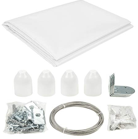 sunprotect 12506 Seilspann-Markise Komplett-Set, 2,7 x 1,4 m, Sonnenschutz für Pergola Wintergarten Terrasse, weiß, 38-teilig (1 Set)