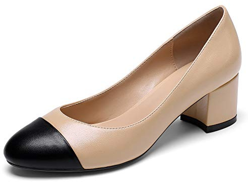 elashe Escarpins Femme Cap Toe - 1.7 inches Talon Moyen Bloc Chaussures - Bout Fermé - Classique Bureau