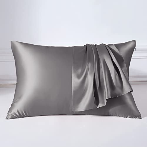 THXSILK Seidenkissenbezug 40x80 cm 22 Momme | Doppelseitige 100% Maulbeerseide, Hypoallergen mit Reißverschluss, Silk Pillowcase für Haar und Hau (Grau, 1 Stück)