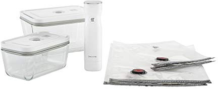 ZWILLING Fresh & Save 7-teiliges Vakuumiergerät Starter-Set, Sous-Vide-Beutel, Mahlzeitvorbereitung, luftdichte Frischhaltedosen, Glas