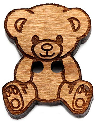 NaturSchatulle Holzknöpfe Motiv Teddybär | 5 Stück Kirsche 2 Loch Knöpfe Holz DIY Basteln Nähen Schmuckherstellung Annähen Kinderknöpfe