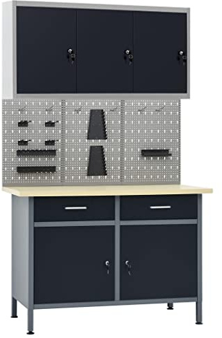 vidaXL Arbetsbänk med tre väggpaneler och ett skåp