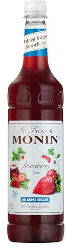 MONIN Premium Strawberry No Added Sugar Syrup 1L for Cocktails and Mocktails. Vegan-Friendly, Allergen-Free, 100% Natural Flavours and Colourings