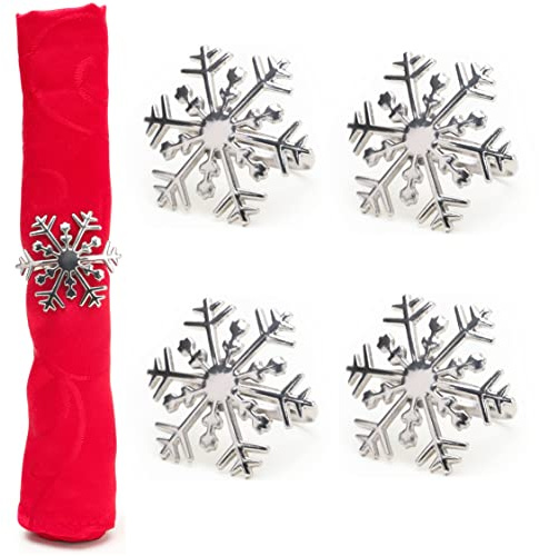 Christmas Concepts® Set mit 4 silbernen Serviettenringen – Luxus-Weihnachtsserviettenhalter – Tischdekoration (Baum) (Schneeflocke)