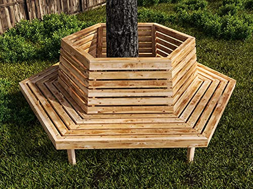 Baßner Holzbau Sechseck Baumbank XXL Lärchenholz unbehandelt Innendurchmesser 119cm