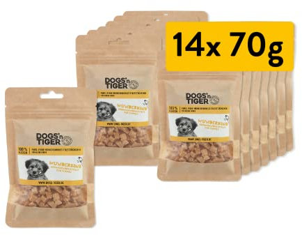 Dogs’n Tiger Junior Hunde Snacks, Wunderkind, Leckerlies, – artgerechter Hundesnack ohne Zucker, Getreide & künstliche Aromen – gut verträglich (gefriergetrocknete Hühnchenbrust-Filet, 14x 70g