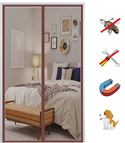 Zanzariera Magnetica per Porte, Anti Insetti Traspirante Tenda Zanzariera Chiusura Automatica, Facile da Installare, per Balcone Soggiorno Ingresso-Brown|| 95x215cm(37x84inch)