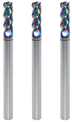JIANXING 4mm Carbide Square End Mill for Aluminum & Copper Applications, 3-Flute, HRC 55 Deg, 4mm Cutting Diameter, 50mm Length, High Feed U-Type Design, for Roughing and Finishing (3 Pieces)