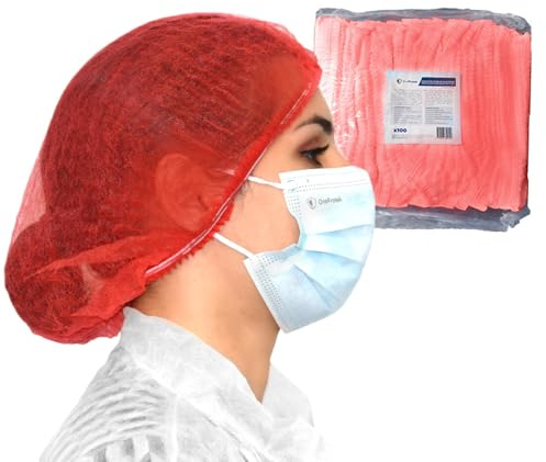 OneProtek Einweg Haarnetz 53 cm - 100 Haarschutz, rot- Schwesternhauben - Einweghaube Spinnvlies Klipphauben - Komfort & Luftdurchlässig (1)