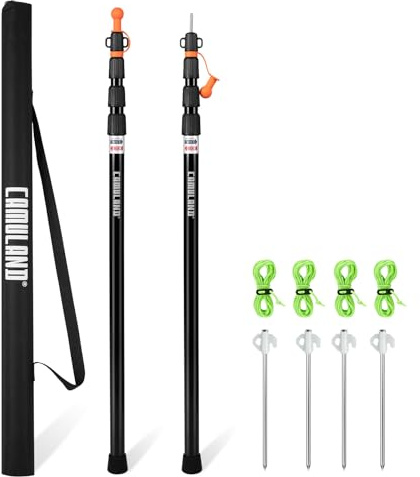 CAMULAND Heavy Duty Tent Poles Set of 2, 34.5” - 110.2” Aluminum Tent Poles for Adjustable, Portable Replacement Telescoping Tent Poles for Camping, Hammock and Awning-4 Section