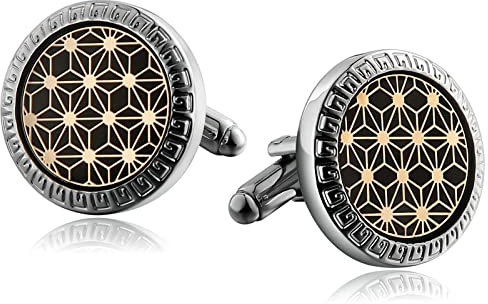 Whoiy Manschettenknöpfe Herren Silber Gravur, Manschettenknöpfe Damen Edelstahl Silber Chrysanthemen-Blume Rund Geformt für Männerkostenlos Gravieren