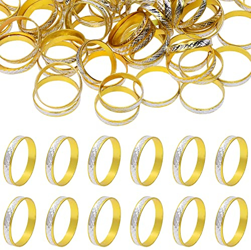 PENTA ANGEL Bridal Shower Rings 100Pcs Aluminum Alloy Glitter Fake Engagement Rings for Wedding Table Scatter Party Favors Decorations and Crafts DIY (Gold)