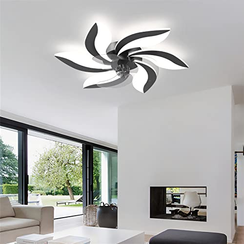 68cm Ventilador de Techo con Luz Silencioso Flor Moderna Lampara Ventilador Techo con Mando/APP Regulable Reversible Verano Invierno Ceiling fan with Light para Dormitorio Salón, Negro