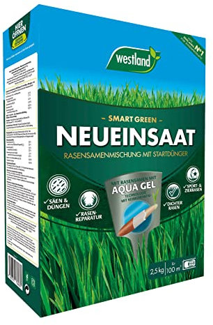 Westland Smart Green Rasensamenmischung Neueinsaat, 2,5 kg, 100 m² – Rasensamen zur Neusaat und Revitalisierung, Gras-Saat mit Startdünger
