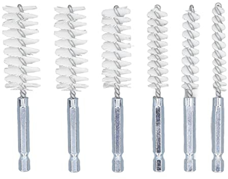 Juego de Cepillos de Limpieza de Orificios de 6 Piezas Cepillo de Limpieza de Alambre Trenzado a Prueba de óxido de 4 Pulgadas con Vástago Hexagonal de 1/4 de Pulgada para (Nailon (Blanco))