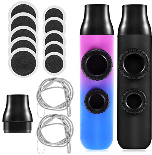2 Stück Kazoo Musikinstrumente mit Doppelöffnung und Membran | Abs und Silikon, Ersatz und Rundmembranen Sowie Lanyard, Tragbar für Begleitung