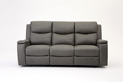 Home Detail Recliner Sofa Suite 3+2+1 Armchair Set Manual Recliner Grey PU Faux Leather Sofa Settee (3 Seater)