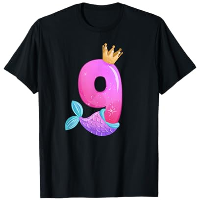 Geburtstagsmädchen 9 Jahre alt, Meerjungfrauenflosse T-Shirt