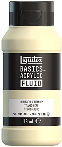 Liquitex 8870411 Basics Fluid Acrylfarbe mit fließender Konsiszenz, schnell trocknend, lichtecht, wasserfest, auf Wasserbasis, 118ml Flasche - Ungebleichtes Titan