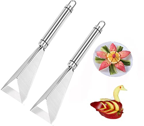 RZXBB Obst Schnitzmesser,Dreieckiges Obstschnitzmesser,Kugelausstecher,Kiwi Löffel,Edelstahl Melonenausstecher,Gemüse Schnitzen Werkzeug,Tranchiermesser für Home Restaurant Küche Party