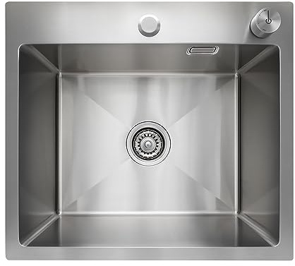 SANYCASA 50 × 45 CM Spülbecken Edelstahl, Küchenspülen mit Siphon und Komfortabler Ablauffernbedienung, Dellenfest Pflegeleicht Spüle für 55 cm Unterschrank
