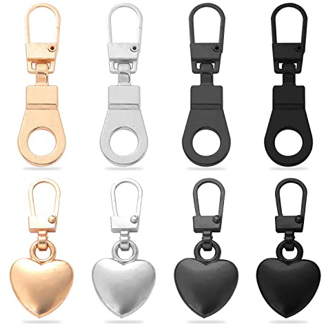 TIMJJG 8 Tiradores de Cremallera de Metal en Forma de Corazón y Colgantes Desmontables Universales, Accesorios de Reparación de Cremallera para Chaquetas, Pantalones, Equipaje