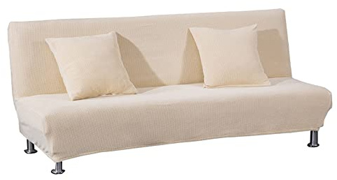 Meigeh Sofabezug ohne armlehnen Stretch Armlose sofaüberwurf Sofahusse Ohne Armlehne 3 sitzer Sofa Abdeckung Schlafsofa bezug cremefarben, kein Kissenbezug