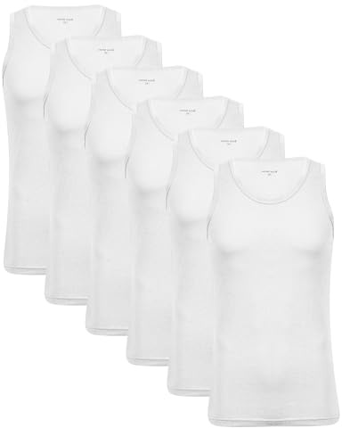 Men's Pack of 6 Vests White Plain Assorted Tank Top Vest Cotton Undershirt (UK-Large)
