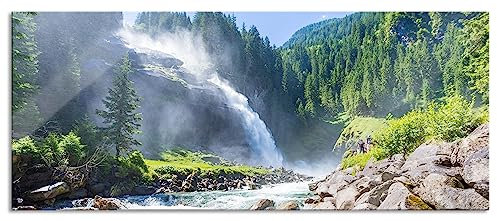 Pixxprint Glasbild Panorama, Wandbild aus Echtglas, Wasserfälle Nationalpark Salzburg, 120x50 cm, inkl. Aufhängung und Abstandshalter
