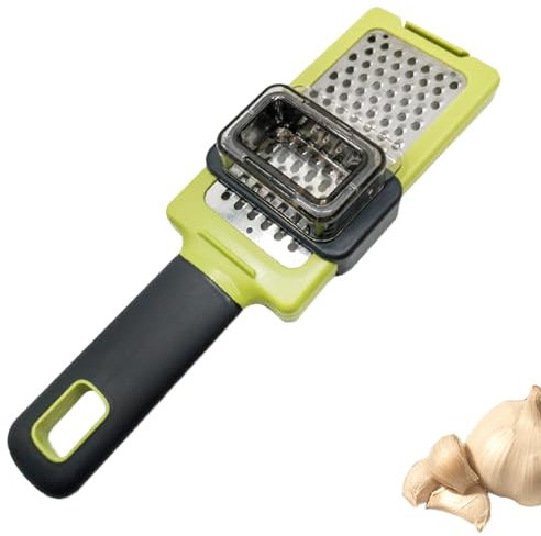 Handheld Garlic Grater Tool Grater with Silicone Grip,Clear Removable Cover,Ginger Grater,and Stainless-Steel Zester for Nutmeg,Ginger,and Vegetables,It Features a Manual Slide with a Handle