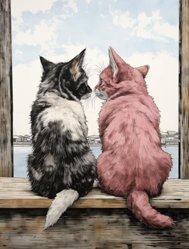 YUCCAORCHID Malen Nach Zahlen Erwachsene Landschafts Faltenfreie Leinwand mit Pinseln Acrylpigment DIY Ölgemälde Leinwand Set 40 × 50 cm（Rahmenlos-Zwei Katzen