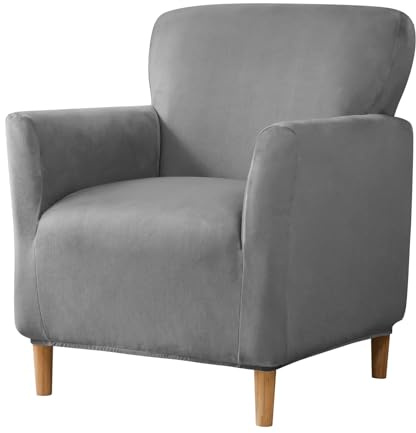 BXFUL Samt Sesselbezug Stretch Sesselüberwurf überzug für Sessel Mit Elastischem Boden Sofa Überwürfe für Sessel Clubsessel Stuhl Sesselhusse für Hunde Katzen (Dunkelgrau)