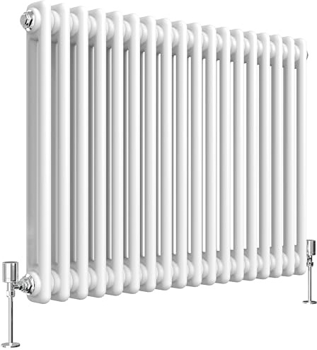 Heilmetz Double Column Radiator 600 x 830 mm White | Horizontal Design Radiator, 2946 BTU / 863 W, G1/2 Connections, Cast Iron Style for UK Central Heating