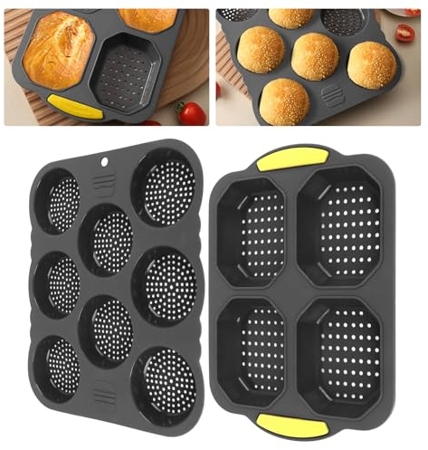 Fyearfly 2 Pièces Moule à Hamburger à Pain, Moules à Pain à Hamburger En Silicone à 8 Cavités Poêle à Baguette, Pour la Cuisson des Fours à Pain Micro-ondes Lave-Vaisselle Réfrigérateurs