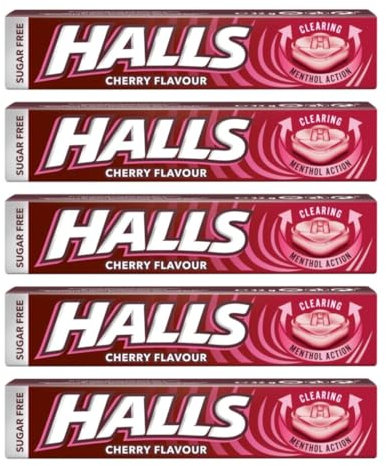 Cherry Menthol Action Sugar Free Cough Sweets 32g (Pack of 5 Bars) Soothing Sore Throat Relief