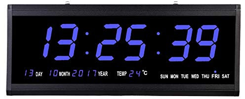 Dekltus LED Digitale Wanduhr mit Display,Wanduhr Digital Groß mit Datum und Temperatur, Funkuhr Creative LED Clock für Lager, Garage, Wohnzimmer - 480 x 190 x 30 mm (Blau)
