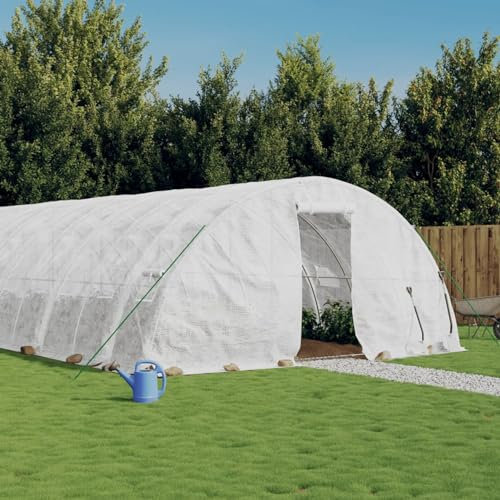Tidyard Gewächshaus Tunnelgewächshaus Gartenhaus Garten Treibhaus Pflanzenhaus Tomatenhaus Frühbeet mit Stahlrahmen Weiß 70 m² 14x5x2,3 m