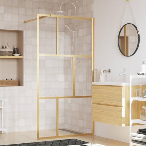 IKAYAA Mampara Ducha Fija 100x195 cm - Mamparas de Ducha Transparentes - Mamparas de Ducha Fija con Cristal Templado 5 mm - Mampara Fija Vidrio ESG Dorado