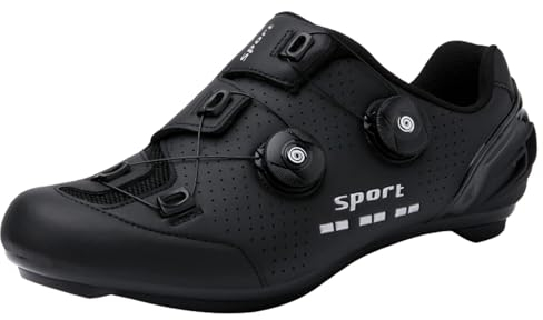 omcam Frauen Herren Fahrradschuhe, Atmungsaktive Rennrad Reitschuhe Indoor Outdoor Fahrradschuhe Kompatibel Mit SPD/Look Delta Cleats,Schwarz,42 EU