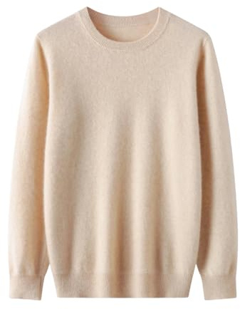 Maglione pullover jumper da uomo in lana merino girocollo a maniche lunghe tinta unita morbido caldo, Beige, L