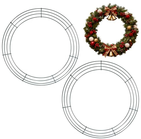 2 Pack Green Christmas Wire Wreath Rings 14 inch Metal Wreath Frame,14inch Large Round Wire Wreath Frame for Christmas Wreath Making Rings Base,Wedding DIY Garland (Green, 14inch)