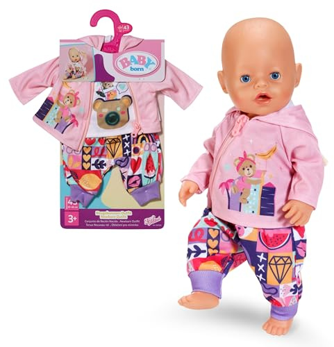 BABY born Newborn Outfit für 43 cm Puppen | Langarmshirt, Hose, Jacke mit Teddyohren, passend für 43 cm Puppen