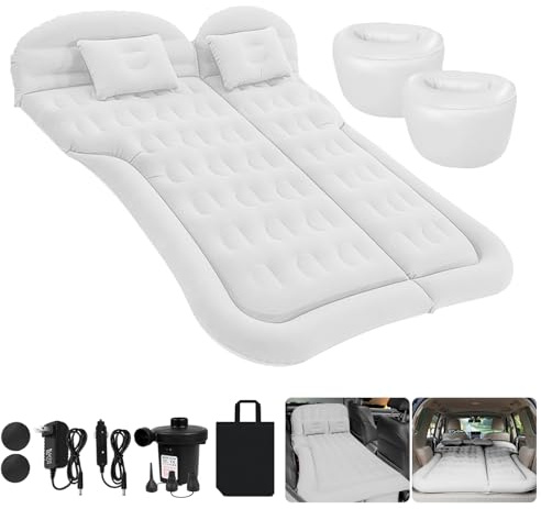 Sanheshun Matelas gonflable pour SUV - Matelas de camping épaissi et amélioré pour siège arrière/coffre avec pompe électrique, adaptateur domestique, 2 oreillers + 2 repose-pieds