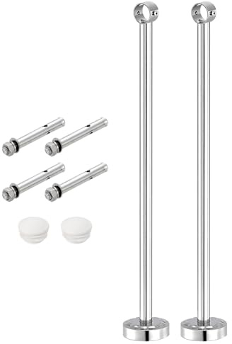 QUARKZMAN 2 Set 19.69 Supporto Bastone Tenda Soffitto Adatta a Tubo 1.02, Ganci Asta Bastoni per Tende Acciaio Inossidabile, Supporti Asta per Armadio per Asta per Tende Bagno, Argento