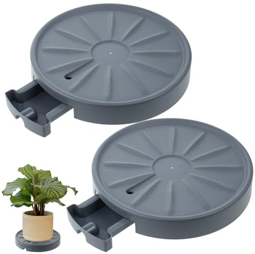 Rainmae 2 Pack 33cm Large Plant Caddy Plant Roller Invisible Wheels 360° Rolling Plant Stand for Indoor Outdoor Large Plant Pots, Flower Pot, Patio Maximum Weight Capacity 400lb (Grey)